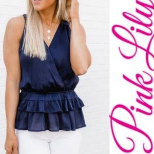 PEPLUM NAVY TANK XL Pink Lily